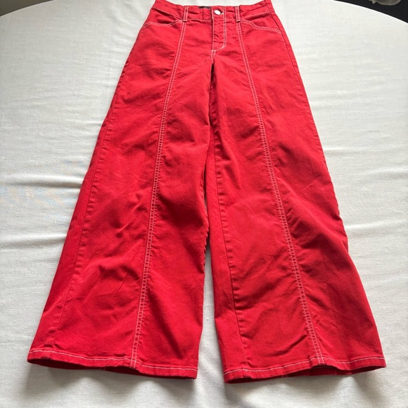 Anthropologie Maeve Delaney Mid Rise Wide Leg Flare Jeans Red 25 - Picture 2 of 10